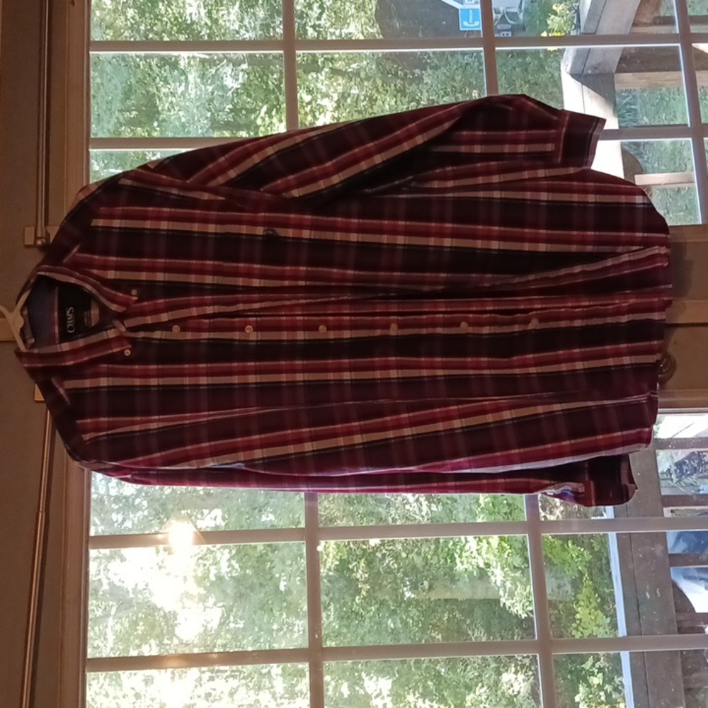Mens long sleeve Chaps casual button down red plaid shirt